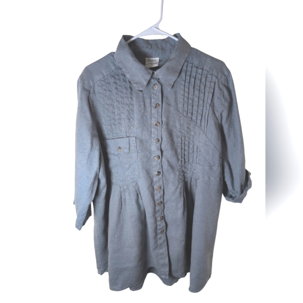 Click By Color‎ Me Cotton Tunic Women's L Grey 100% Linen Made in USA  Resort